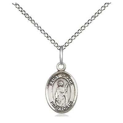 Sterling Silver Small St. Grace Medal Necklace | 1/2x1/4" Pendant | 18" Chain | USA Made by Bliss