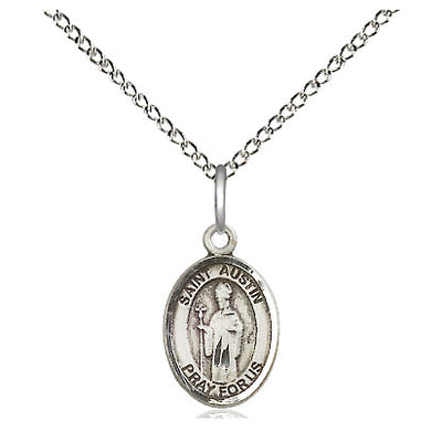 Sterling Silver Small St. Austin Patron Saint Medal Necklace | 1/2" x 1/4" | 18" Chain | USA Made by Bliss