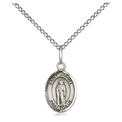 Sterling Silver Small St. Samuel Patron Saint Medal Necklace | 1/2x1/4 | 18" Chain | Bliss