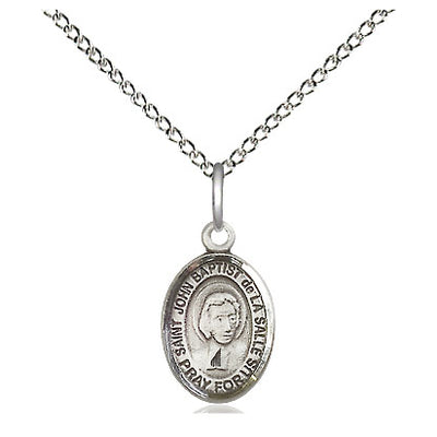 Small Sterling Silver St. John Baptist de La Salle Medal Necklace | 1/2" x 1/4" | 18" Chain | Bliss