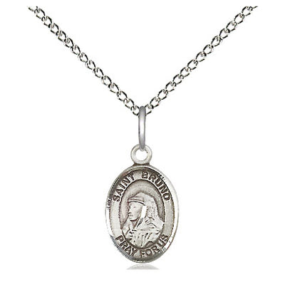 Sterling Silver Small St. Bruno Patron Saint Medal Necklace | 1/2" x 1/4" | 18" Chain | USA Made by Bliss