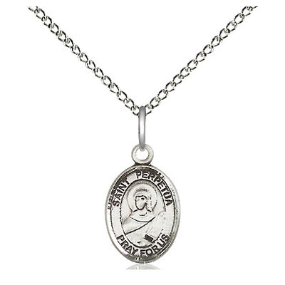 Sterling Silver Small St. Perpetua Medal Necklace | 1/2x1/4 Pendant | 18" Chain | Made in USA by Bliss