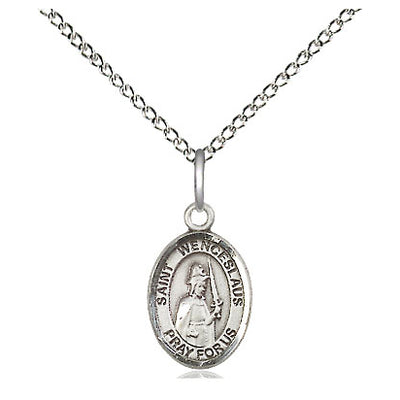 Sterling Silver Small St. Wenceslaus Catholic Medal Necklace | 1/2" x 1/4" | 18" Chain | Bliss USA