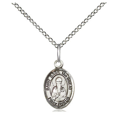 Sterling Silver Small St. Basil the Great Patron Saint Medal Necklace | 1/2" x 1/4" | 18" Chain | Bliss USA