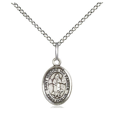 Sterling Silver Small St. Isidore the Farmer Patron Saint Medal Necklace | 1/2" x 1/4" | 18" Chain | USA Made by Bliss