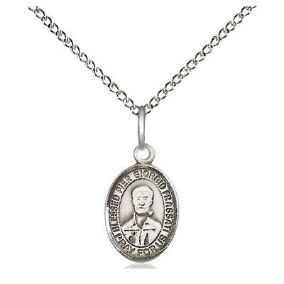 Small Sterling Silver Blessed Pier Giorgio Frassati Medal Necklace | 1/2 x 1/4 | 18" Chain | Bliss