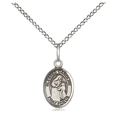 Sterling Silver Small Blessed Caroline Gerhardinger Medal Necklace | 1/2" x 1/4" | 18" Chain | USA Made by Bliss