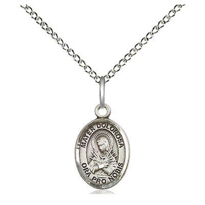 Sterling Silver Small Mater Dolorosa Medal Necklace | 1/2" x 1/4" | 18" Chain | USA Made by Bliss
