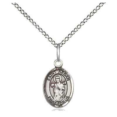 Sterling Silver Small St. Aedan of Ferns Patron Saint Medal Necklace | 1/2 x 1/4 | 18" Chain | USA Made by Bliss