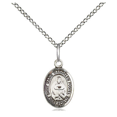 Sterling Silver Small St. Marie Magdalen Postel Medal Necklace | 1/2 x 1/4 Pendant | 18" Chain | USA Made by Bliss