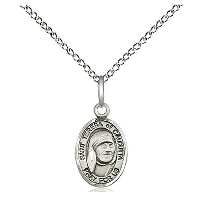 Sterling Silver Small Blessed Teresa of Calcutta Patron Saint Medal Necklace | 1/2x1/4" | 18" Chain | USA Made by Bliss