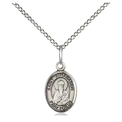 Sterling Silver Small St. Athanasius Patron Saint Medal Necklace | 1/2" x 1/4" | 18" Chain | USA Made by Bliss