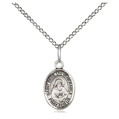 Sterling Silver Small St. Bede the Venerable Medal Necklace | 1/2" x 1/4" | 18" Chain | USA Made by Bliss