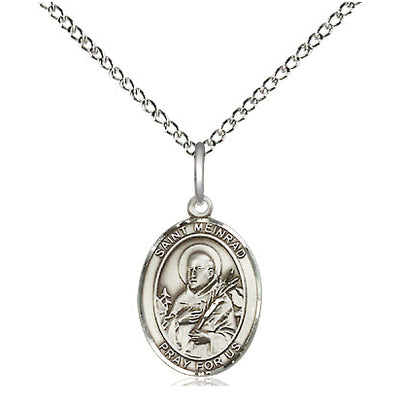 Sterling Silver Small St. Meinrad of Einsideln Patron Saint Medal Necklace | 1/2" x 1/4" | 18" Chain | USA Made by Bliss