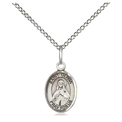 Sterling Silver Small St. Olivia Patron Saint Medal Necklace | 1/2 x 1/4" | 18" Chain | USA Made by Bliss