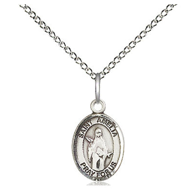 Sterling Silver Small St. Amelia Patron Saint Medal Necklace | 1/2x1/4 | 18" Chain | USA Made by Bliss