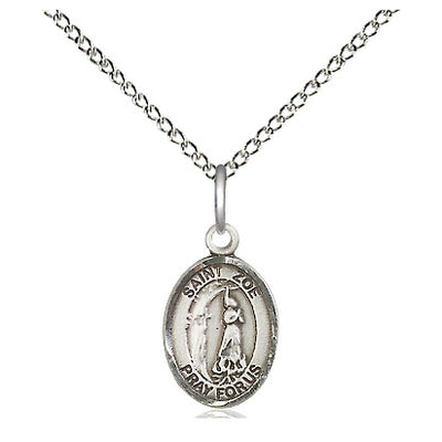 Sterling Silver Small St. Zoe of Rome Patron Saint Medal Necklace | 1/2" x 1/4" | 18" Chain | USA Made by Bliss