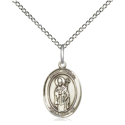 Sterling Silver Small St. Ronan Patron Saint Medal Necklace | 1/2 x 1/4 | 18" Chain | USA Made by Bliss