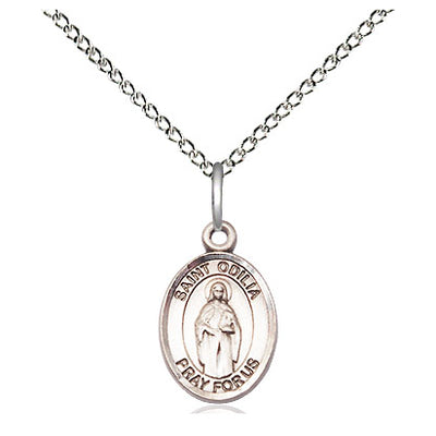 Sterling Silver Small St. Odilia Patron Saint Medal Necklace | 1/2" x 1/4" | 18" Chain | USA Made by Bliss