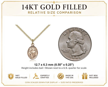 14kt Gold Filled Small St. Columbanus Medal Necklace | 1/2" x 1/4" | 18" Chain | USA Made by Bliss