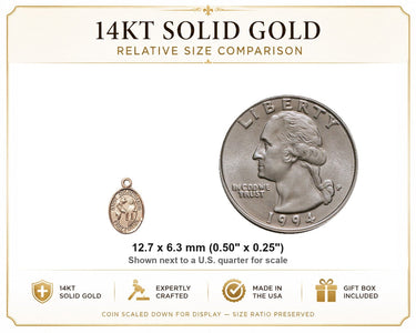 14kt Solid Gold Small St. Columbanus Medal Pendant | 1/2" x 1/4" | Handcrafted in USA by Bliss