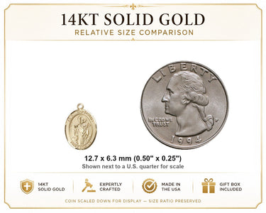 Colgante pequeño de medalla de San Wolfgang de oro macizo de 14 quilates | 1/2 x 1/4 | Hecho a mano en EE. UU. por Bliss