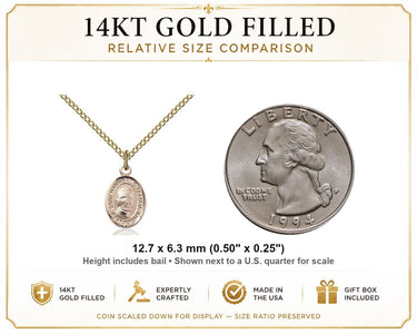 14kt Gold Filled Small St. Hannibal Patron Saint Medal Necklace | 1/2" x 1/4" | 18" Chain | USA Made by Bliss