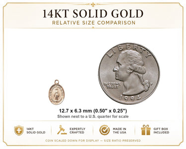 Colgante Medalla Pequeña Virgen del Globo de Oro Macizo de 14kt | 1/2" x 1/4" | Hecho a mano en EE. UU. por Bliss