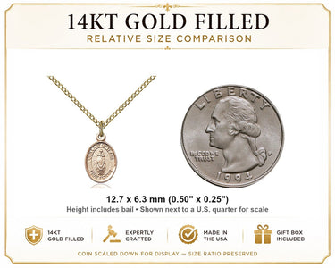 14kt Gold Filled Small Our Lady of Tears Catholic Medal Necklace | 1/2"x1/4" Pendant | 18" Chain | USA Made by Bliss