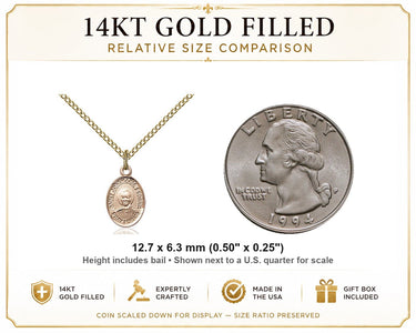 Collar de medalla de San Josemaría Escrivá de oro de 14 quilates, tamaño pequeño | 1/2 x 1/4 pulgadas | Cadena de 18" | Hecho en EE. UU. por Bliss
