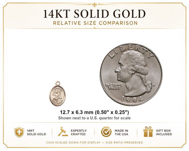 14kt Solid Gold Small St. Vitus Patron Saint Medal Pendant | 1/2 x 1/4 | USA Made by Bliss