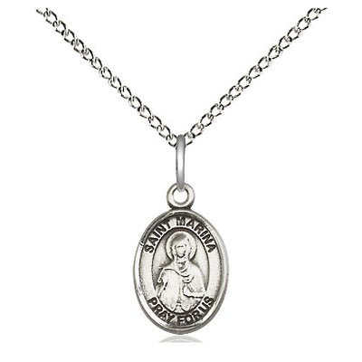 Sterling Silver Small St. Marina Patron Saint Medal Necklace | 1/2x1/4" | 18" Chain | Bliss USA