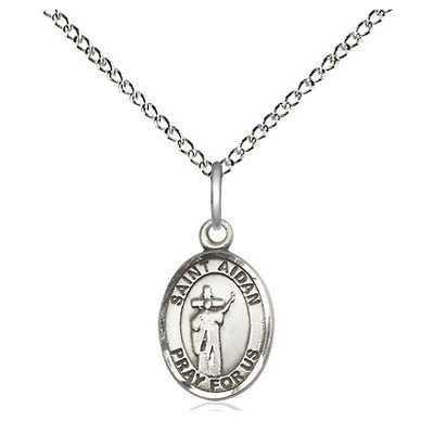 Sterling Silver Small St. Aidan of Lindisfarne Patron Saint Medal Necklace | 1/2" x 1/4" | 18" Chain | USA Made by Bliss