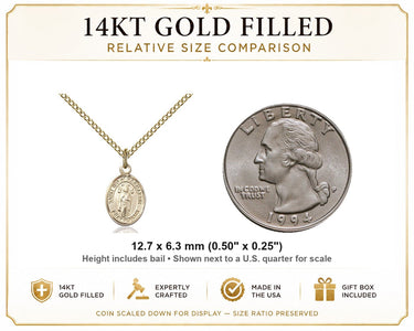 14kt Gold Filled Small St. Ivo Patron Saint Medal Necklace | 1/2" x 1/4" | 18" Chain | USA Made by Bliss