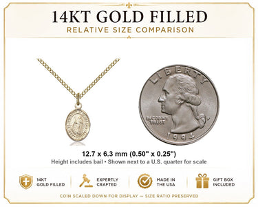 Small 14kt Gold Filled St. Raymond of Penafort Patron Saint Medal Necklace | 1/2" x 1/4" | 18" Chain | USA Made by Bliss