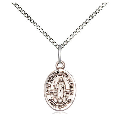 Sterling Silver Small St. Bernadine of Siena Medal Necklace | 1/2" x 1/4" | 18" Chain | USA Made by Bliss