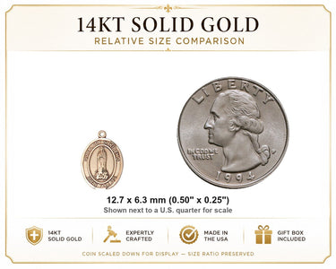 Medalla milagrosa pequeña de oro macizo de 14kt de Nuestra Señora de Kibeho | 1,27 x 0,63 cm | Hecho en EE. UU. por Bliss