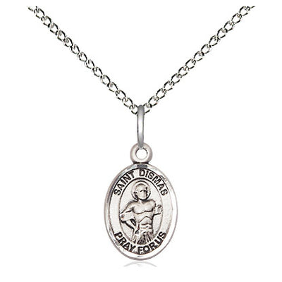 Sterling Silver Small St. Dismas Patron Saint Medal Necklace | 1/2" x 1/4" | 18" Chain | USA Made by Bliss