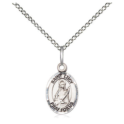Sterling Silver Small St. Lucy Patron Saint Medal Necklace | 1/2" x 1/4" | 18" Chain | USA Made by Bliss