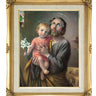Saint Joseph with Child Catholic framed wall art 16x20 antique gold frame linen print Adolfo Simeone
