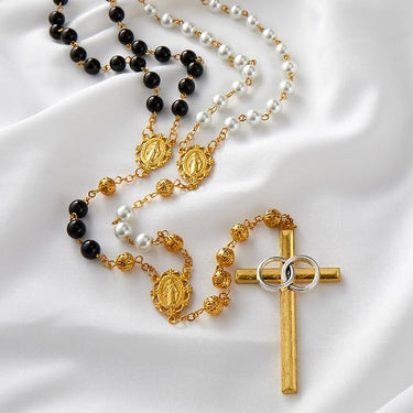 Gold tone 18 inch Catholic Lasso Wedding Rosary with 6mm beads and double rings by Autom