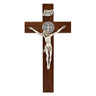 12 inch cherry wood wall crucifix with Italian silver corpus and St Benedict medals handcrafted Catholic decor