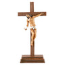 10 inch standing crucifix Christ holding Holy Spirit dove walnut wood pewter corpus by Autom