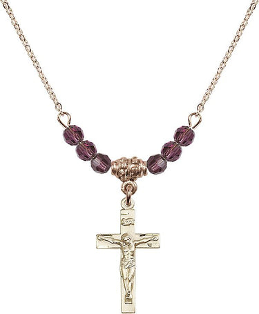 Women's Crucifix Birthstone Necklace | 7/8 inch | 4mm Beads