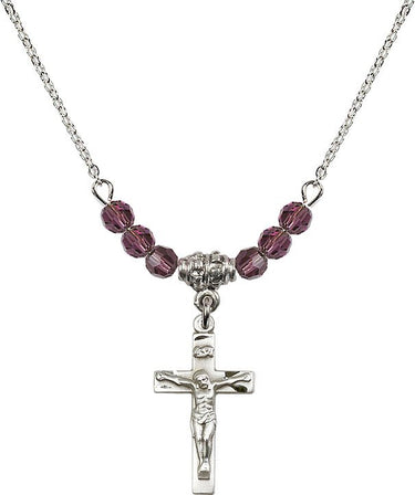 Women's Crucifix Birthstone Necklace | 7/8 inch | 4mm Beads