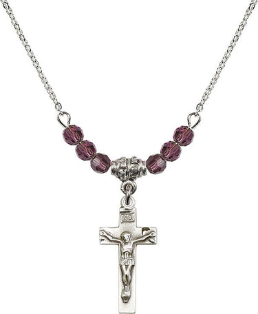 Crucifix Birthstone Necklace for Women | 7/8 inch | 4mm Beads