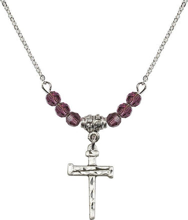 Women's Nail Cross Birthstone Necklace | 3/4 inch | 4mm Beads