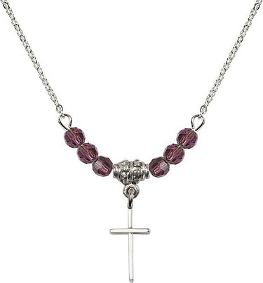 Birthstone Cross Birthstone Necklace | 1/2 inch | 4mm Beads