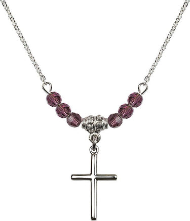 Women Cross Birthstone Necklace | 3/4 inch | 4mm Beads