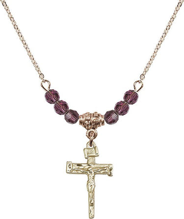 Nail Crucifix Birthstone Necklace | 3/4 inch | 4mm Beads